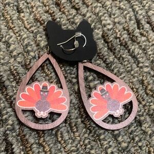 Cute Turkey Thanksgiving Wooden Earrings